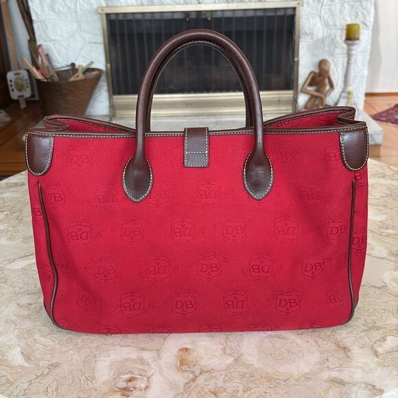 Dooney & Bourke Dual Handle Satchel Donegal Crest Red Canvas & Leather Bag - Picture 3 of 14